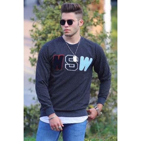 Füme Çizgili Sweatshirt 2792 - Lacivert