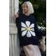 Women Designed Navy Blue Oversize Sweater MG1427 - Lacivert