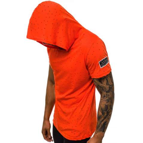 Madmext Orange Rapped T-shirt with Hood for Men 3069 - Turuncu