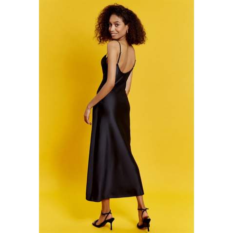 Mad Girls Black Satin Long Dress MG1408 - Siyah