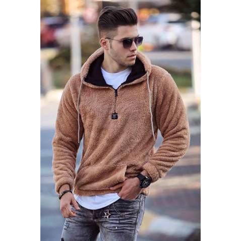 Madmext Hoodie Pelush Camel Sweatshirt 4397 - Camel