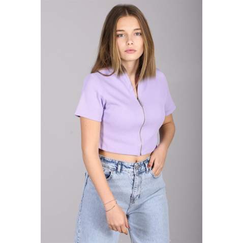 Mad Girls Front Zip Lilac T-shirt MG1094 - Lila