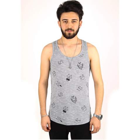 Madmext Men Printed Gray Tank Top 2329 - Gri