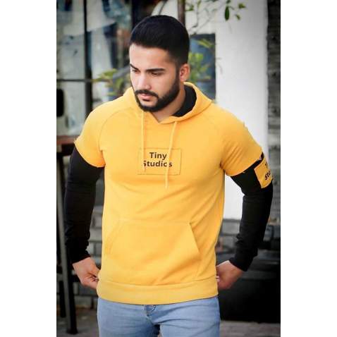 Madmext Yellow Two Tone Hoodie 4149 - Sarı