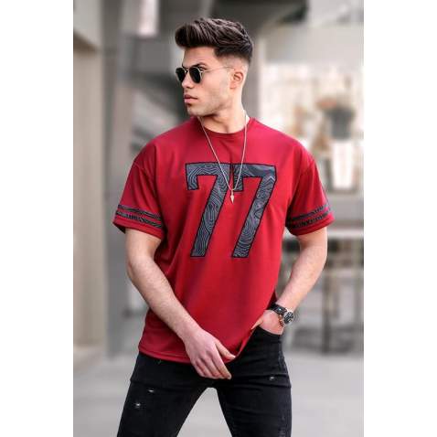 Men Printed Maroon Oversize T-Shirt 5845 - Bordo