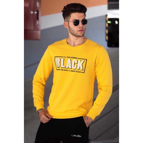 Madmext Yellow Printed Men Sweatshirt 4755 - Sarı