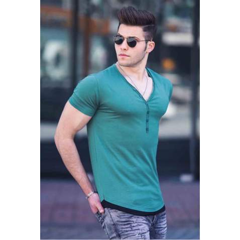 Madmext Green Button-up T-shirt for Men 4490 - Yeşil