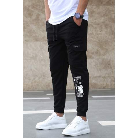 Madmext Men Printed Black Sweatpants 4079 - Siyah