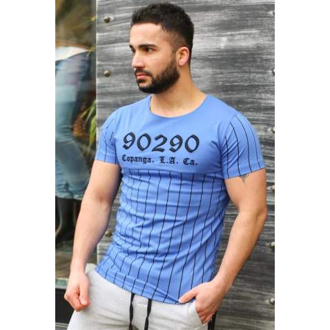 Madmext Blue Striped T-shirt for Men 2863 - Mavi