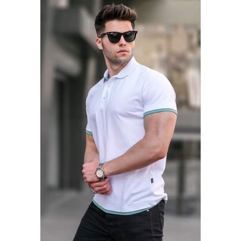 Men Basic White Polo T-Shirt 5885 - Beyaz