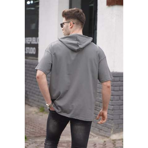 Men Anthracite Oversize Hoodie T-Shirt 5853 - Antrasit