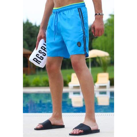 Madmext Men Striped Turquoise Swim Shorts 2943 - Turkuaz