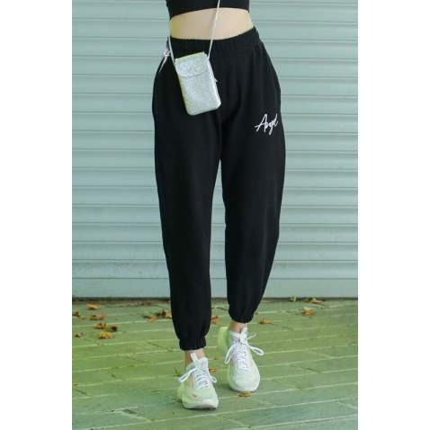 Mad Girls Black Printed Sweatpants MG311 - Siyah