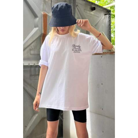 White Printed Oversize T-Shirt MG1513 - Beyaz