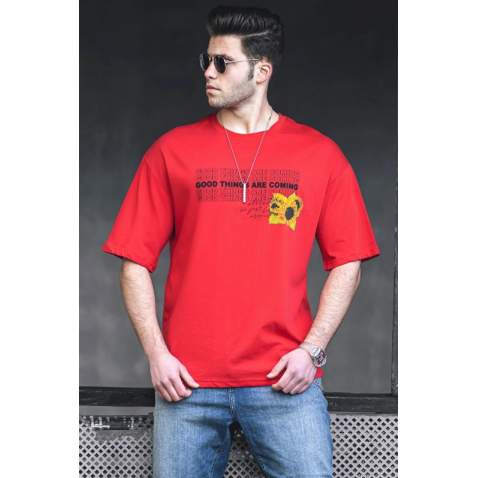 Madmext Red Printed T-shirt for Men 4972 - Kırmızı