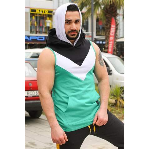 Madmext Men Sleeveless Green Hoodie 2897 - Yeşil