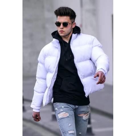 Men White Puffer Jacket - Beyaz