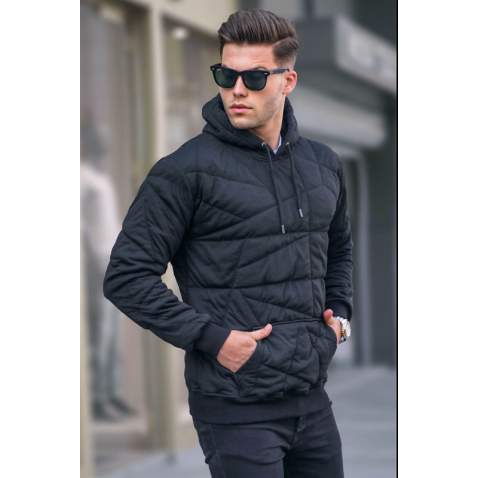 Black Quilted Hoodie Sweatshirt 6021 - Siyah