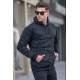 Black Quilted Hoodie Sweatshirt 6021 - Siyah