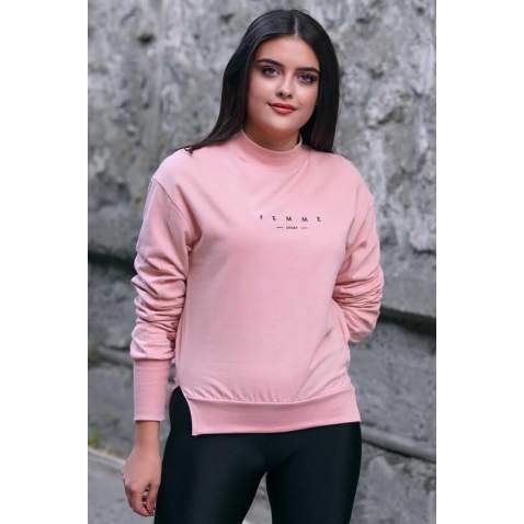 Mad Girls Printed Soft Pink Sweatshirt MG741 - Pudra