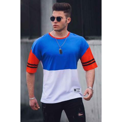 Madmext White Two-Tone T-shirt for Men 3078 - Beyaz