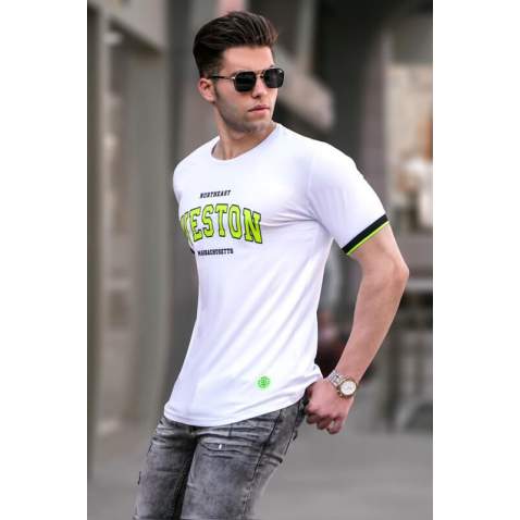 Madmext White Printed T-shirt for Men 4593 - Beyaz