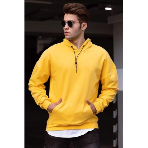 Madmext Basic Yellow Men Hooded Sweatshirt 4764 - Sarı