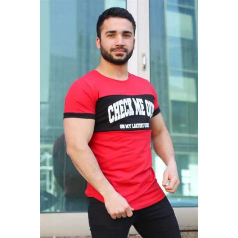 Madmext Red Printed T-shirt for Men 3013 - Kırmızı