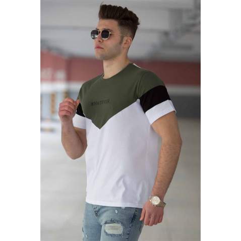 Madmext White Two-Tone T-shirt for Men 4476 - Beyaz