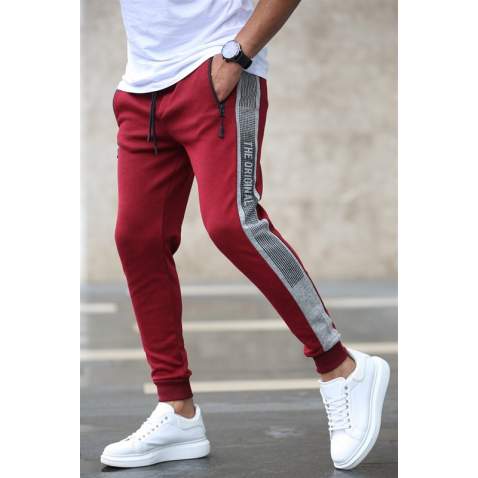 Madmext Red ''The Original'' Striped Sweatpants 4218 - Bordo