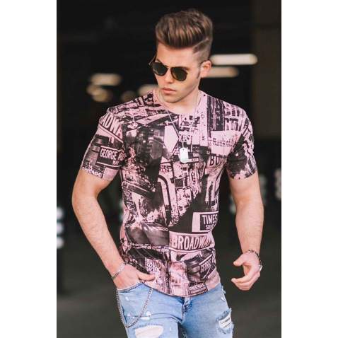 Madmext Soft Pink Printed T-shirt for Men 3087 - Pudra