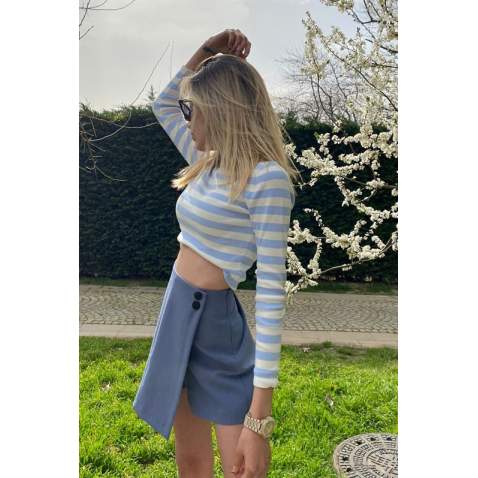 Women Crewneck Blue Striped Sweater - Mavi