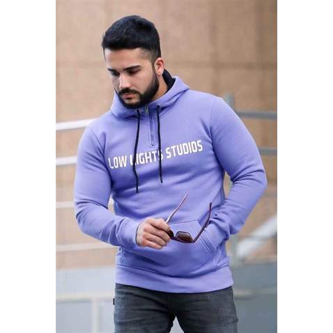 Madmext Purple Zipper Detailed Hoodie 4159 - Mor