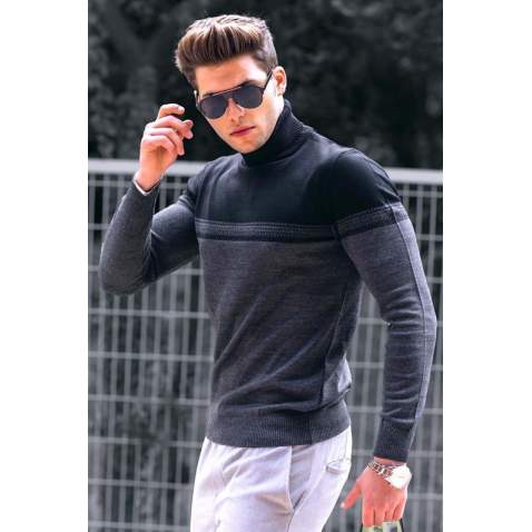 Madmext Men Dual Tone Turtleneck Black Jumper 4675 - Siyah