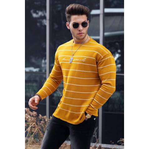 Madmext Mustard Striped Knitwear Jumper 9412 - Hardal