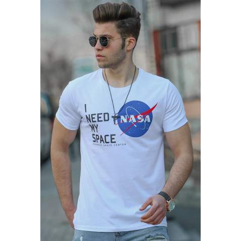 Madmext White Printed T-shirt for Men4509 - Beyaz