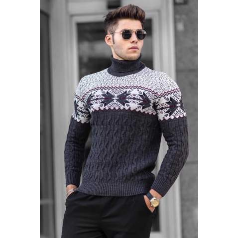 Madmext Anthracite Turtleneck Patterned Jumper 4731 - Antrasit