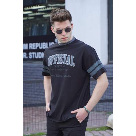 Men Printed Black Oversize T-Shirt - Siyah