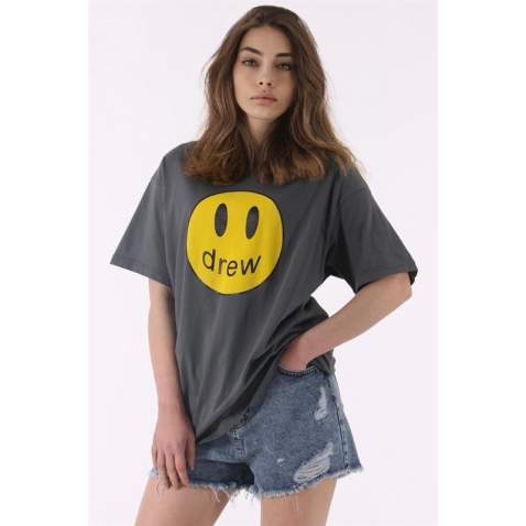 Mad Girls Printed Smoke Gray T-shirt MG1035 - Füme