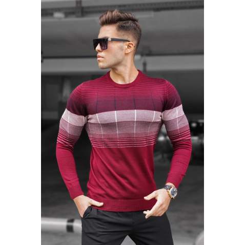 Madmext Maroon Crewneck Sweater For Men 5608 - Bordo