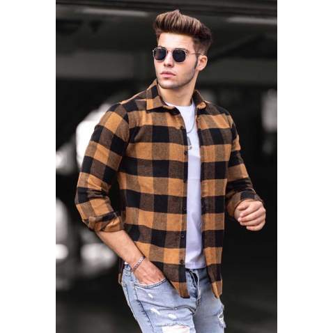 Madmext Men Plaid Camel Shirt 4664 - Camel