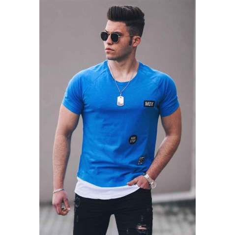 Madmext Blue Printed T-shirt for Men 2624 - Sax mavi