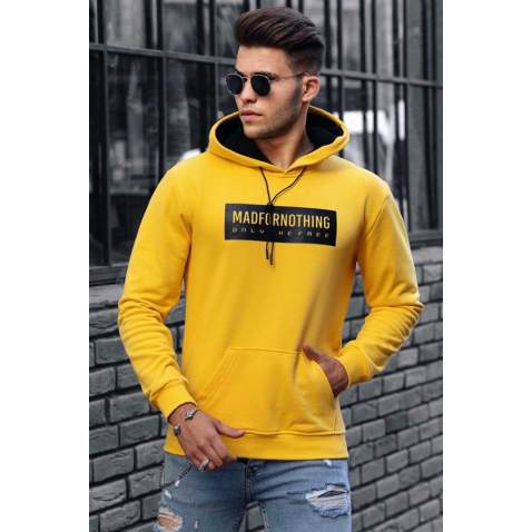 Madmext Yellow Printed Hooded Sweatshirt 4753 - Sarı