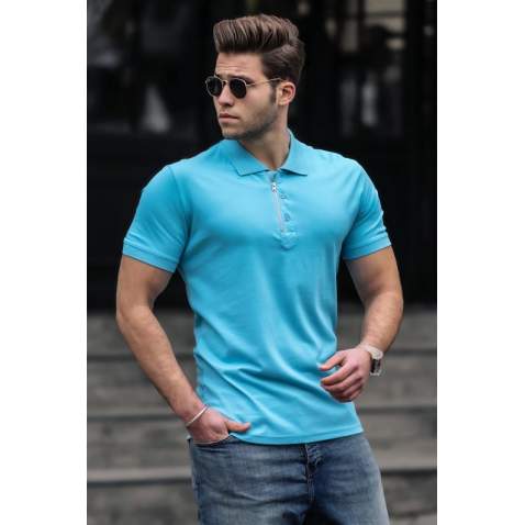 Madmext Men Blue Polo Zipper T-shirt 4636