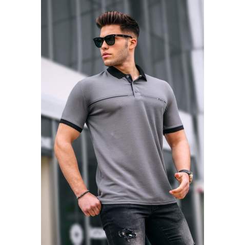 Men Basic Smoke Gray Polo T-Shirt - Füme