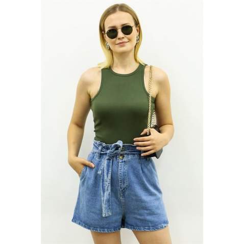 Mad Girls Mint Khaki Crop Top MG361 - Haki