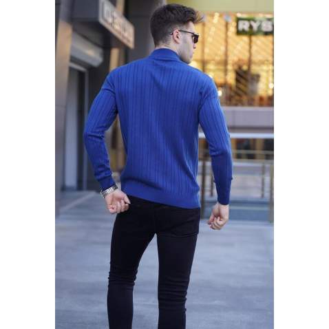 Indigo Mock Turtleneck Knitwear Sweater 5786 - İndigo