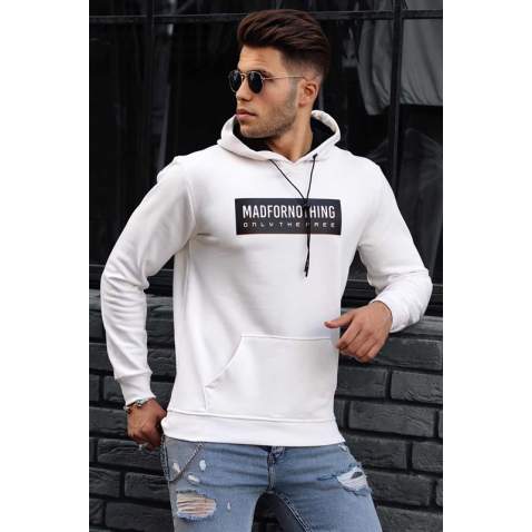 Madmext White Printed Hooded Sweatshirt 4753 - Beyaz