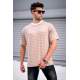 Madmext Men Striped Beige T-shirt 5801 - Bej