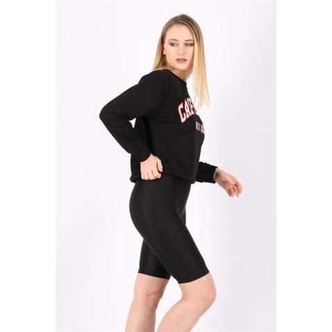 Mad Girls Black Crew-Neck Women Sweatshirt MG789 - Siyah